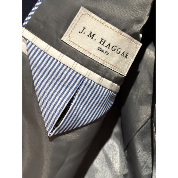 New Haggar Men’s Premium Stretch Blazer Suit Jacket Blue Slim Fit 42L work Class - Picture 9 of 12